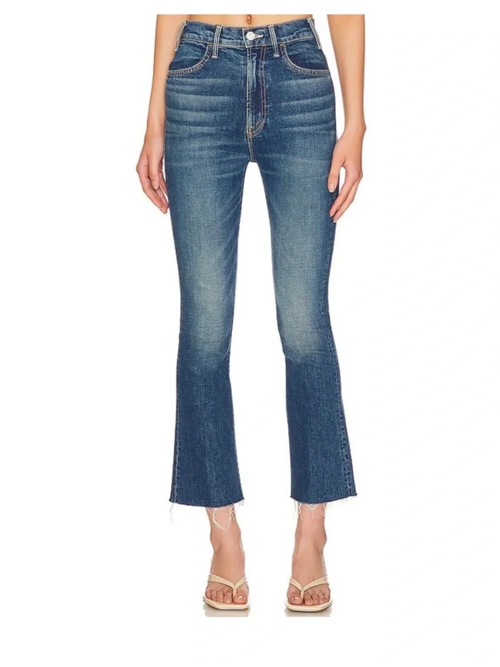 MOTHER Hustler Flood Fray Denim in ‘Beer Me’